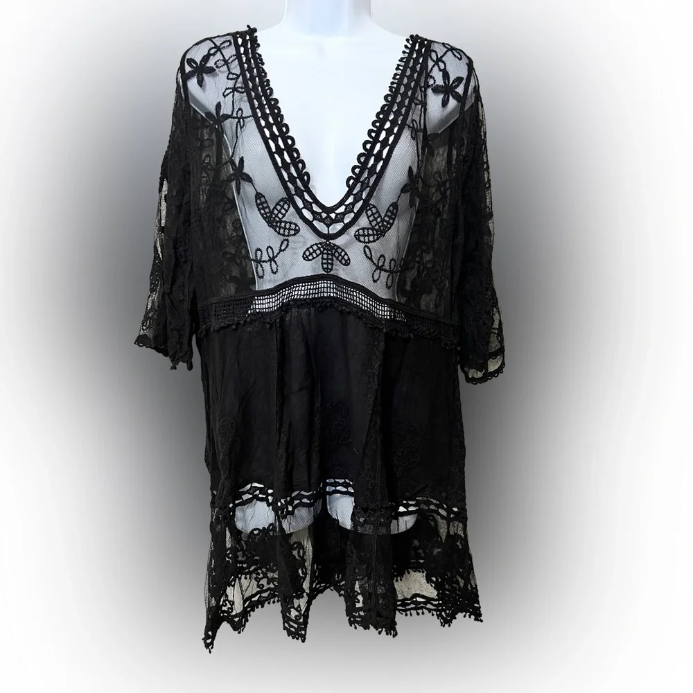 Chic Black Sheer Swim Cover Up